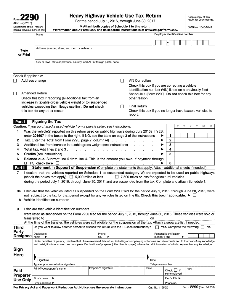  2290  Form 2016