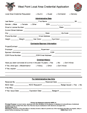  West Point Local Area Credential Application 2016-2024