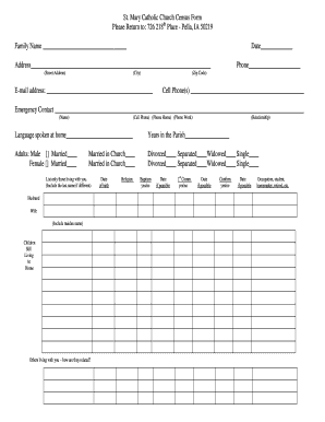 Census Form for Church