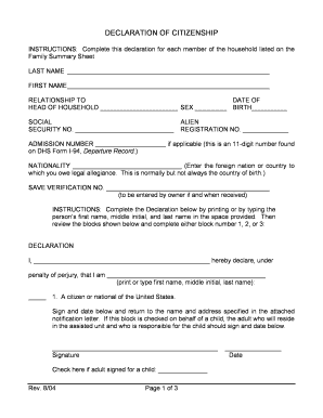 Declaration of Citizenship Form