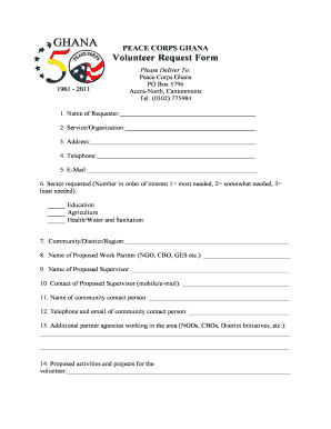 PEACE CORPS GHANA Volunteer Request Form