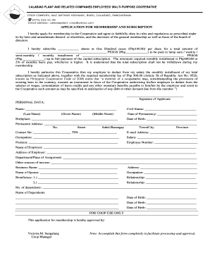 APPLICATION for MEMBERSHIP and SUBSCRIPTION  Form