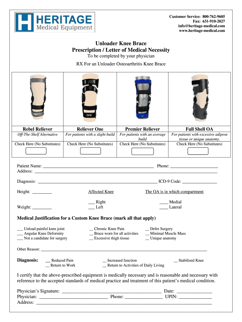 Knee Brace Letter of Medical  Form