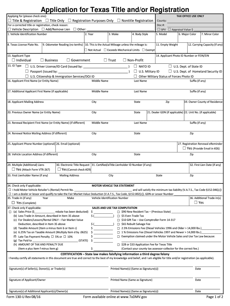 Form 130 U Rev 08 16