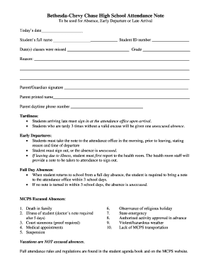 Bcc High School Attendance  Form