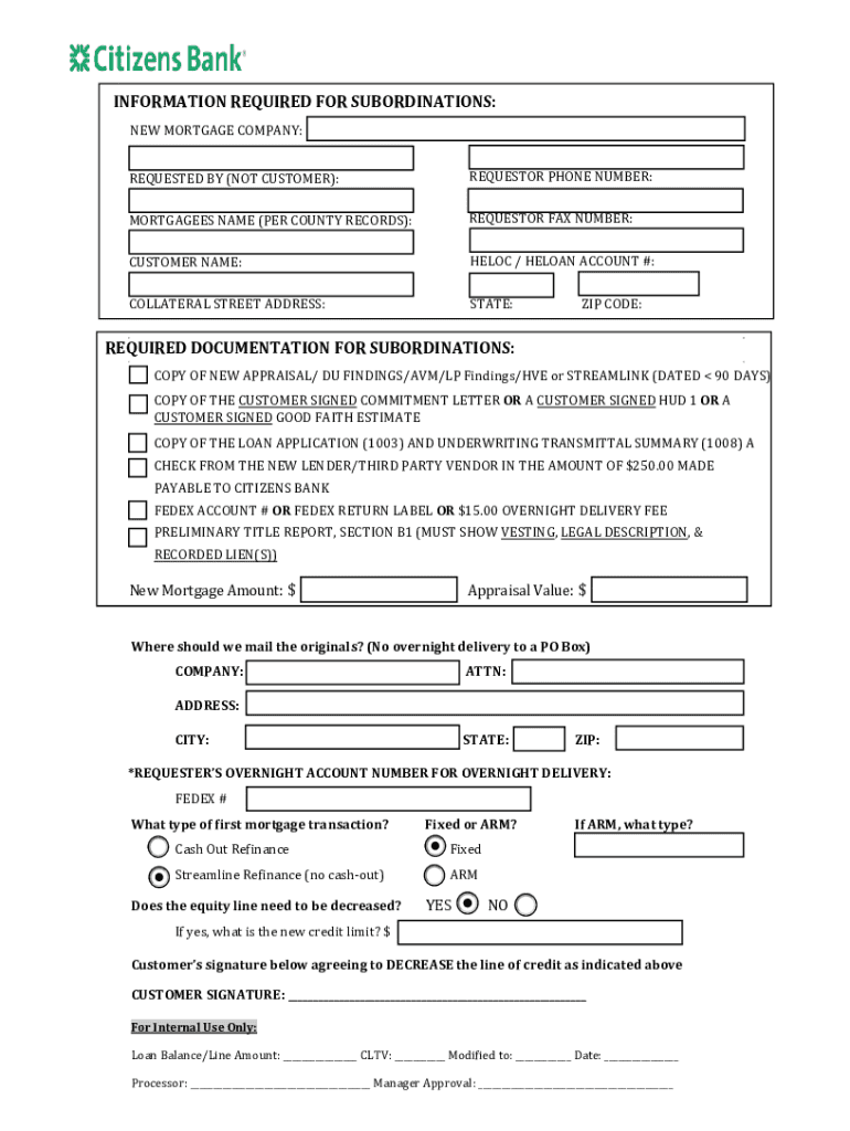 Citizens Bank Subordination  Form