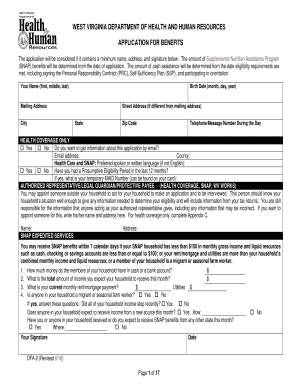 Wv Dhhr Application for Benefits 2016