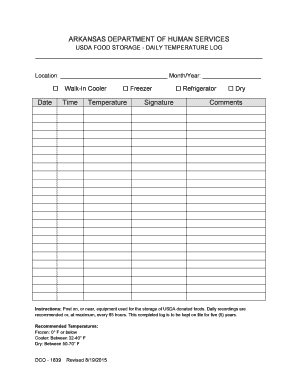 Arkansas Department of Health Employee Temperature Log  Form