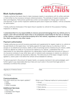 Apple Repair Work Authorization Form