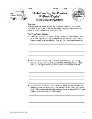 Physics of Car Crashes Worksheet Answers  Form