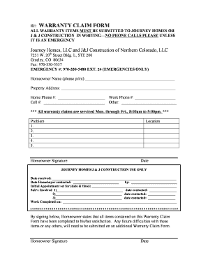 Journey Homes Warranty  Form