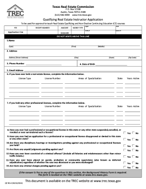 Texas Real Estate Commission Qualifying Real Estate Instructor  Form