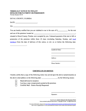 Three Day Eviction Notice Florida  Form