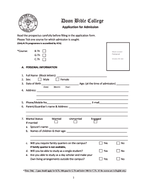 Doon Bible College  Form