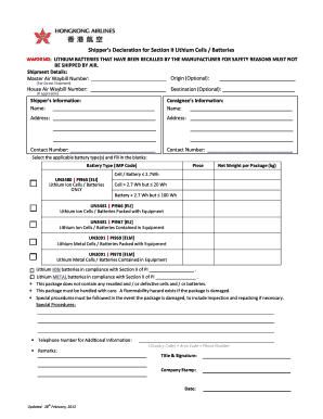 Lithium Ion Battery Section Ii Declaration  Form