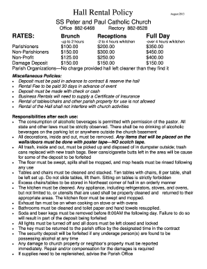 Church Hall Rental Policy and Contract  Form