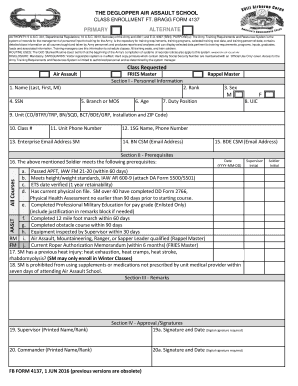 The DEGLOPPER AIR ASSAULT SCHOOL CLASS ENROLLMENT FT Bragg Army  Form