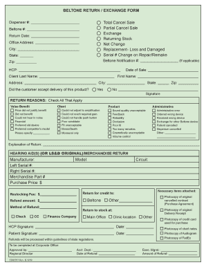 BELTONE RETURN EXCHANGE FORM