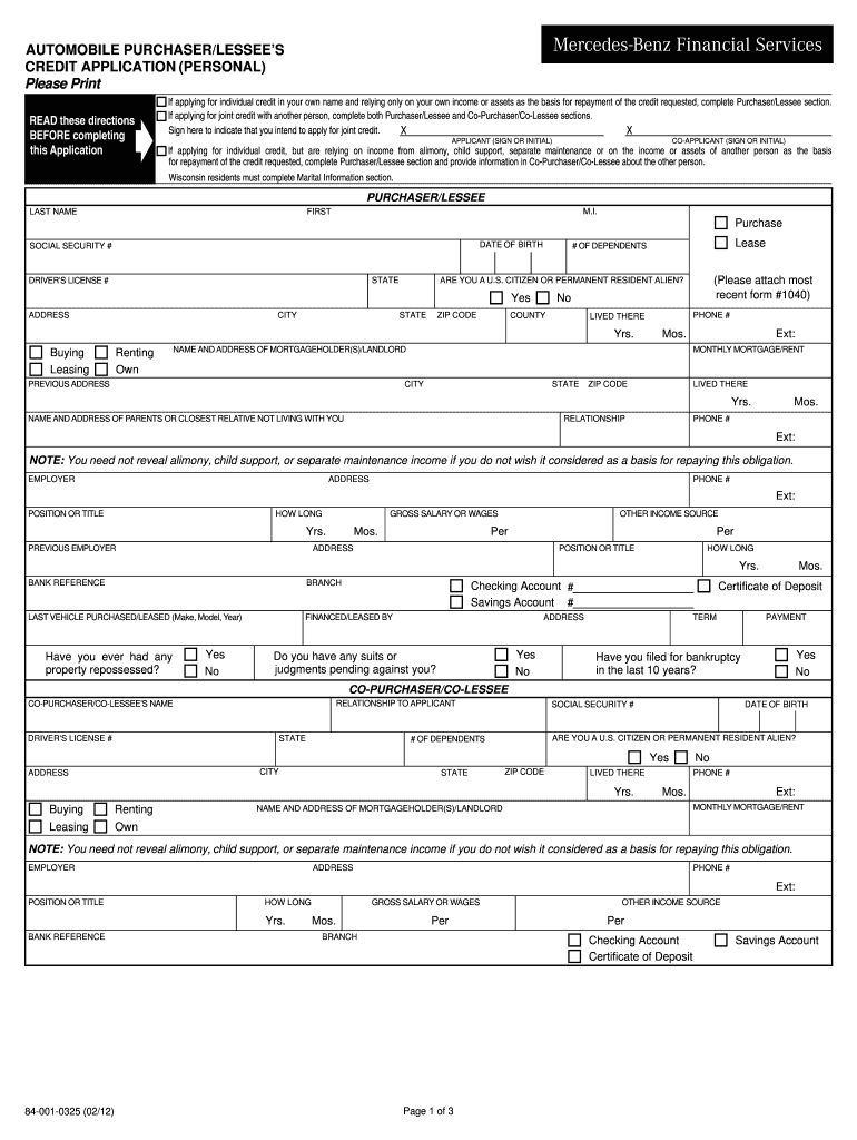 Mercedes Benz Credit Application PDF  Form