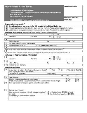Government Claim Form State of California