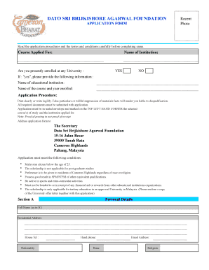 Application Form Dato Sri Brijkishore Agarwal Foundation XLS