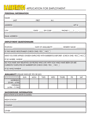 APPLICATION for EMPLOYMENT Barberitos  Form