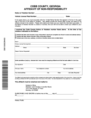 COBB COUNTY, GEORGIA AFFIDAVIT of NON RESPONSIBILITY  Form