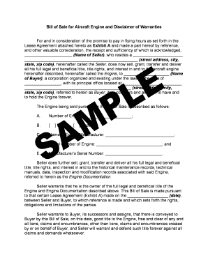 Bill of Sale Sale of Aircraft, Engines, Spare Parts and  Form