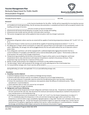 Vaccine Management Plan Kentucky Department for Public Health Chfs Ky  Form