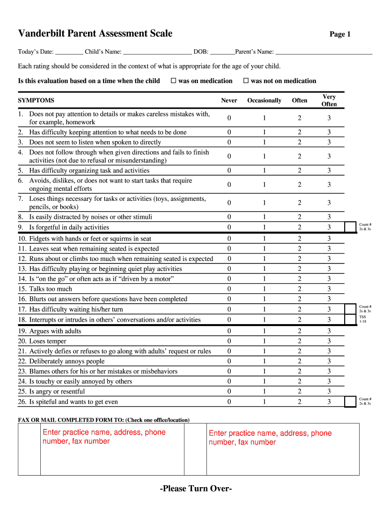 Vanderbilt Assessment Form for Parents
