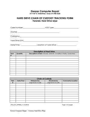 HARD DRIVE CHAIN of CUSTODY TRACKING FORM