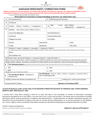 Aadhaar Correction Form PDF