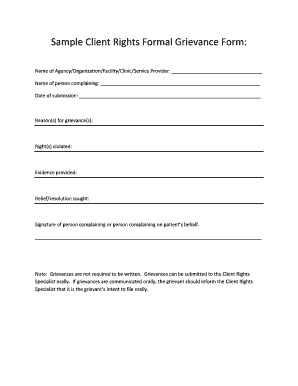 Sample Client Rights Formal Grievance Form Dhs Wisconsin
