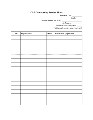 Community Service Sheet  Form