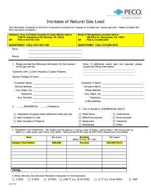 Peco Increase of Natural Gas Load  Form