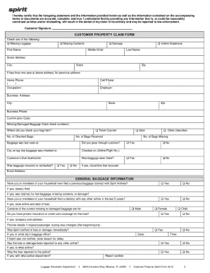  Customer Property Claim Form Customersupport Spirit Com 2016-2024