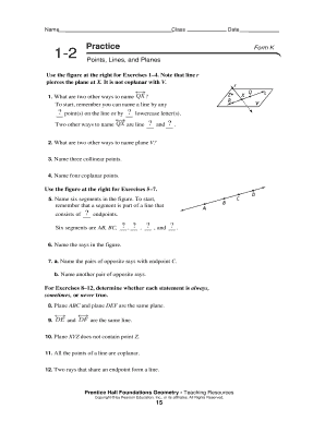 1 2 Practice Points Lines and Planes Answer Key  Form