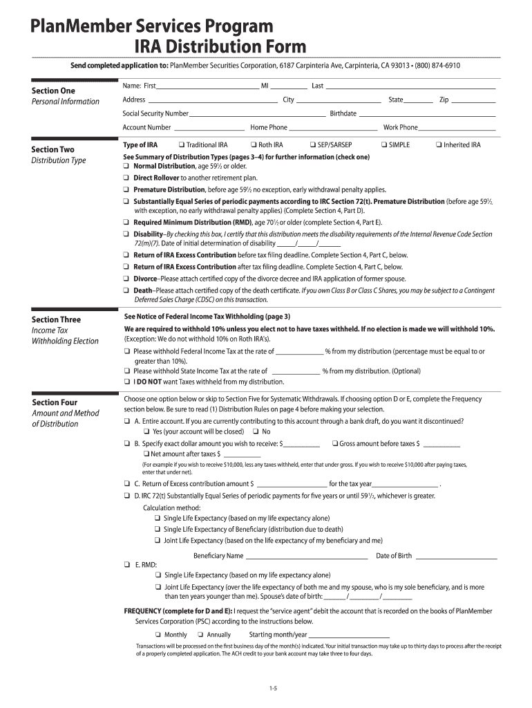  PlanMember Services Program IRA Distribution Form 2016-2024