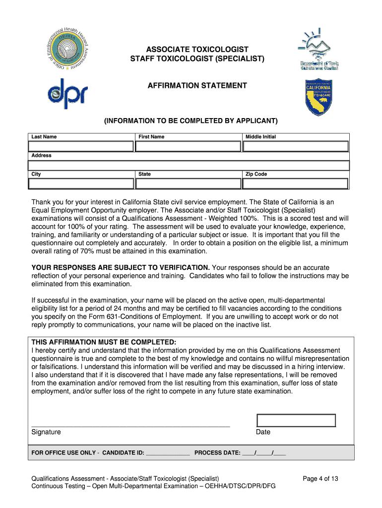 Qualifications Assessment Assoc &amp; Staff Tox Associate and Staff Toxicologist Qualification Assessment  Form