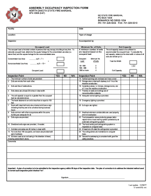 ASSEMBLY OCCUPANCY INSPECTION FORM NORTH DAKOTA STATE FIRE Ag Nd