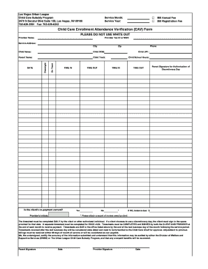 Child Care Enrollment Attendance Verification EAV Form