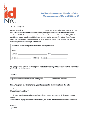  Residency Letter from a Homeless Shelter Shelter NYC Gov 2016