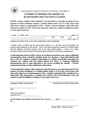 Leander Statement of Residence DOC Leanderisd  Form