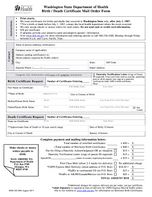  Birth Death Certificate Mail Order Form Doh Wa 2016