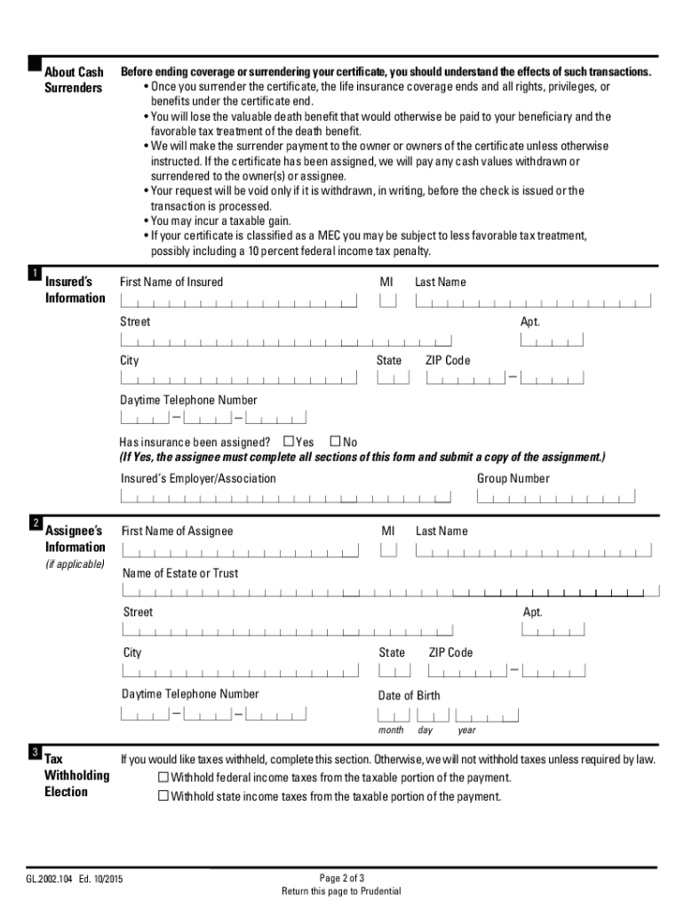 Prudential Life Insurance Surrender Form