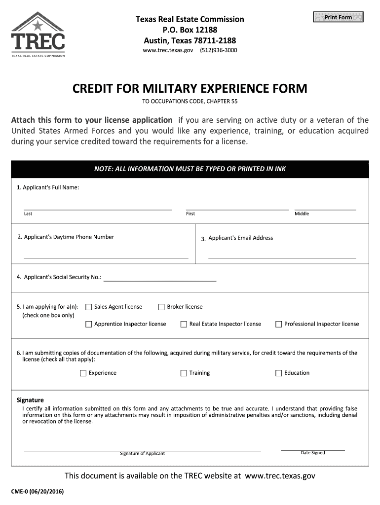 Trec Credit Form Get