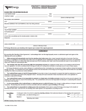  PROPERTY OWNERMANAGER STANDING ORDER REQUEST NV Energy 2009