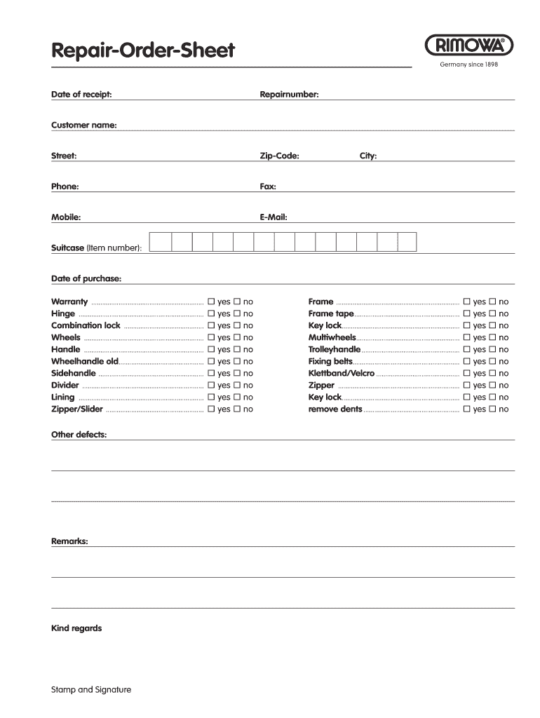 Rimowa Repair Policy  Form