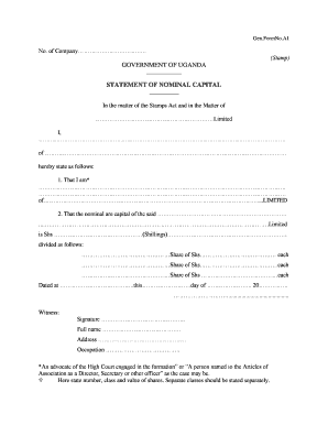 Statement of Nominal Capital Uganda  Form