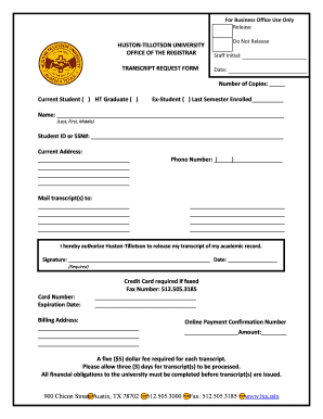 Huston Tillotson University Transcript Request  Form